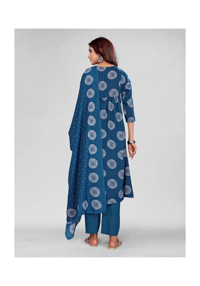 Malishka Export Blue Rayon Printed Anarkali Kurta Pant With Dupatta for Women - Image 2